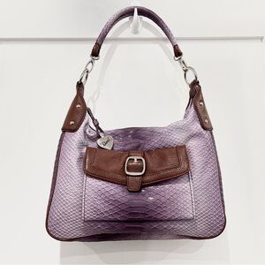 SHARIF 1827 PURPLE & BROWN HANDBAG LEATHER TRIM WITH LAMINATE AND POUCH NWOT